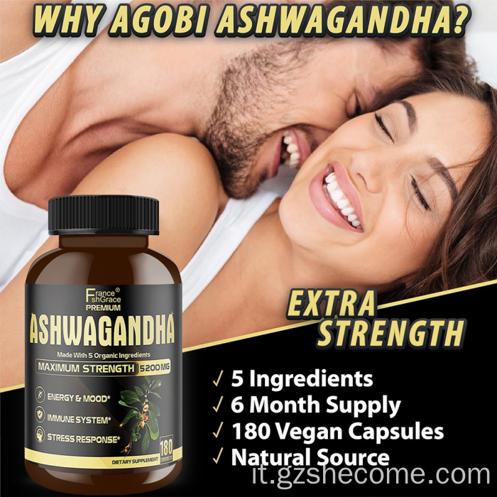 Supplemento delle capsule Ashwagandha per il supporto alla risposta allo stress